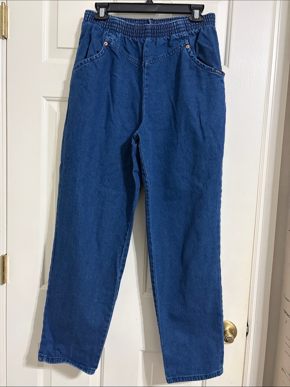 Vintage 80s/90s Chic High Waisted Elastic Pull On Mom Jeans Tapered Yoke Panel